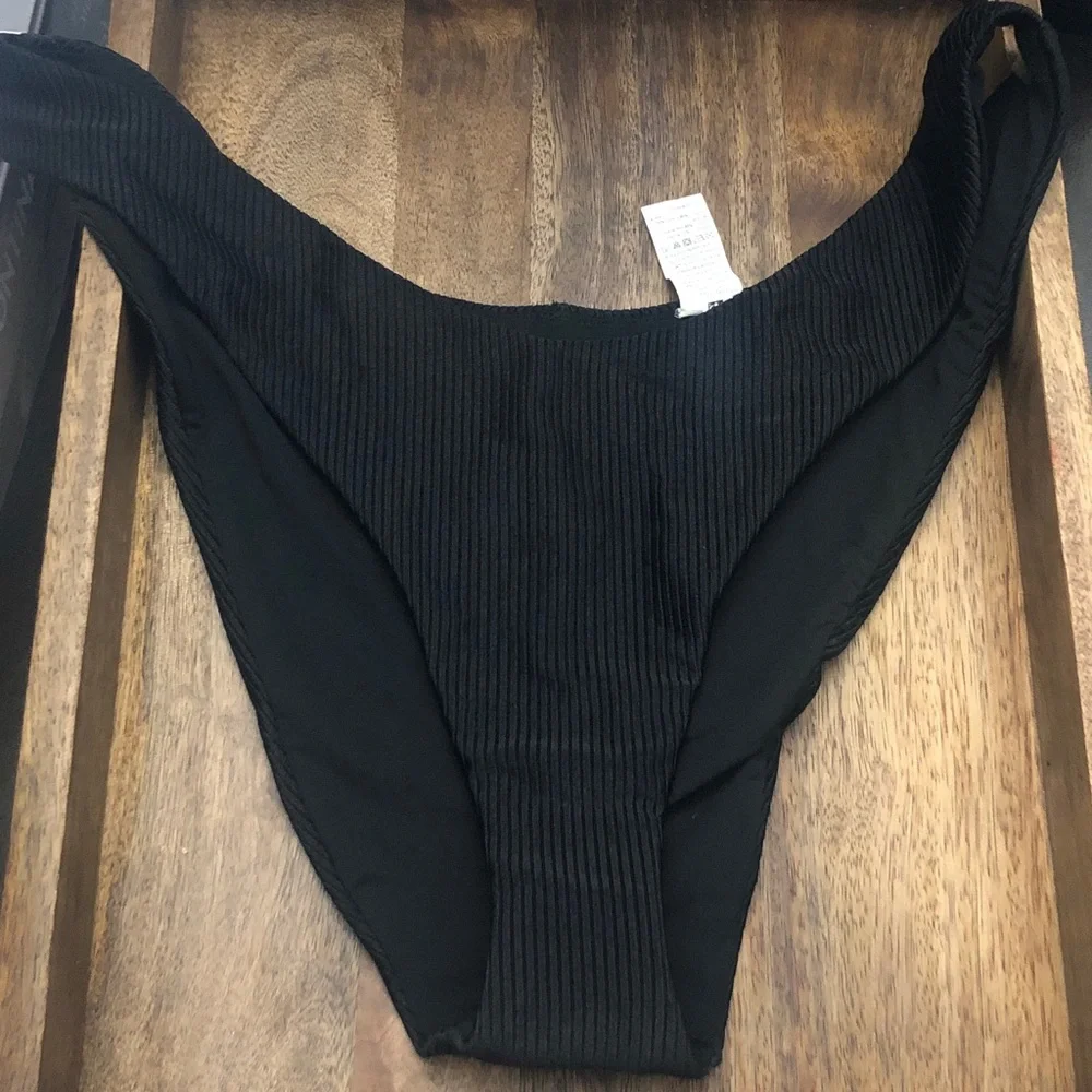 aerie Black Ribbed Bikini Bottom